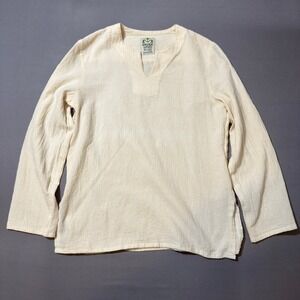 Melsa Cream V Neck Gauze Cotton Long Sleeve‎ Tunic Top Women's Medium